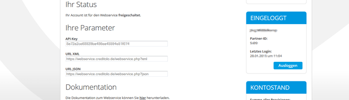 Unser creditolo Webservice (API) ist nun vollstndig und fr alle creditolo Partner verfgbar. Lesen Sie hier mehr dazu, wie Sie den creditolo Webservice verwenden knnen.