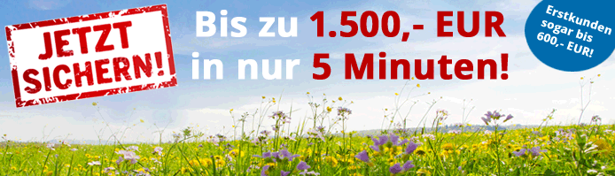 Nutzen Sie Ihre Chance und leihen Sie sich jetzt schnell und unkompliziert bis zu 1.500 Euro fr bis zu 60 Tage. Erstkunden sogar schon bis zu 600 Euro.